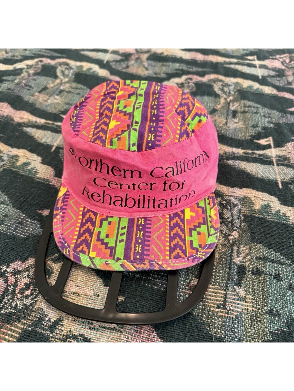 Vintage 80s/90s Colorful Aztec Surfing Train Style Geometric Cap Hat OSFM